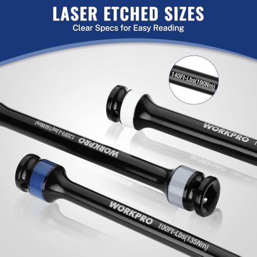 WORKPRO 5-Piece 1/2" Drive Torque Stick Set with Storage Case