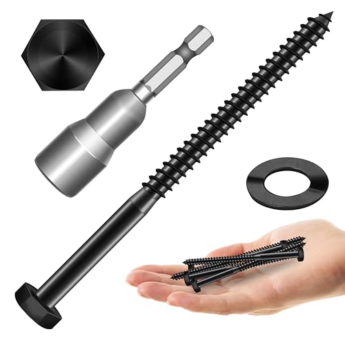 Mywish 1/4" x 3" Hex Head Lag Bolts & 65Pcs Wood Screws #10 x 3 1lb Box, Deck Screws 3 Inch, T25 Torx Drive Head, Outdoor Construction Screws, Heavy Duty Lag Screws with Washers, Lag Screws Wood Screw