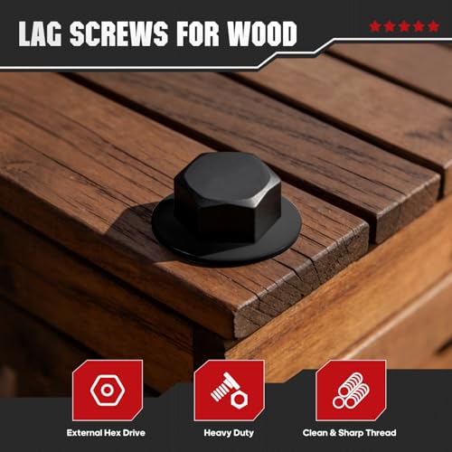(25 Sets) 1/2" x 3" Hex Head Lag Screws, Heavy Duty Lag Bolts with Washers, Black Zinc Plated Furniture Screws for Fence, Furniture Installation & Wood Construction 1/2x3in 25pcs