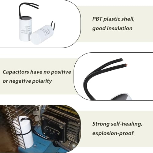 2 x 2µF 450 V CBB60 Capacitor, Starting Capacitor, Motor Capacitor, Work Capacitor for Household Appliances, Durable, Environmentally Friendly, with Cables, Suitable for Circulation Pump, Wall Boiler Boiler