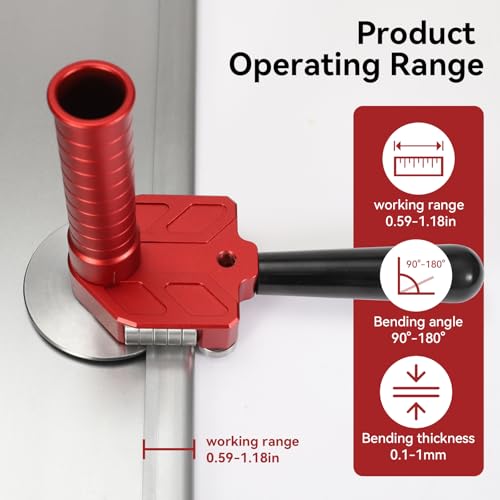 Sheet Metal Bender One Station Disc,90°-180° Bending Angle Sheet Metal Roller,Bending Capacity:Makes 0.59" - 1.18" Curved,Configure Rotary Ergonomic Handle Red