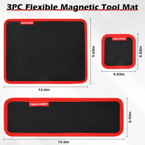 TOOLEAGUE 3Pcs Magnetic Tool Mat with 25Lb Telescoping Magnetic Pickup Pen 3Pcs Magnetic Mats with Pickup Tool