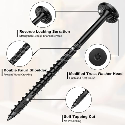 FMhotu #14 Heavy-Duty Wood Screws (4-1/2 Inch,50Pcs,Black) #14 x 4-1/2" Black 50