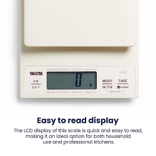 Tanita KD-320 Digital Kitchen Scale Cream – Precision Digital Kitchen Scales 3kg, Stainless Steel Platform, Food Weighing Scales for Cooking & Calorie Counting, Kitchen Essentials