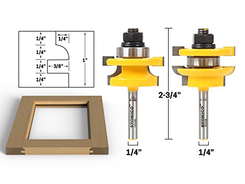 YONICO Cabinet Door Rail and Stile Router Bits Set 2 Bit Round Over 1/4-Inch Shank 12241q