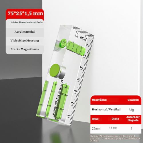 Magnetic Spirit Level, Acrylic Spirit Level, Small, Compact Dragonfly Spirit Level Tool for Horizontal and Vertical Measurements (75 x 25 x 15 mm) 75*25*15mm
