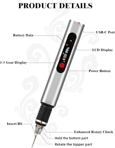 Updated Engraving Pen Ultimate Cordless Portable Tool for Artists & DIYers - Engrave 60+ Surfaces - Beginner Friendly - Rechargeable - Free 30 Bits & Mastery Guide