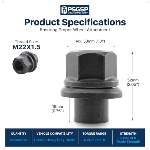 19mm Black Sleeve Lug Nuts, Hub Piloted, Dual Steel, M22x1.5, 6pcs 6