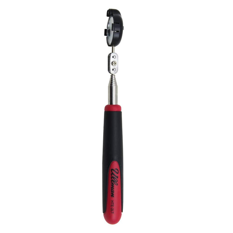 Ullman Devices HTE-LT2 Round Inspection Mirror - Swivel Free LED Telescopic Mirror with Quick Release Tab, Stainless Steel Handle Diameter: 1-3/8", Length: 6-1/2" to 35"