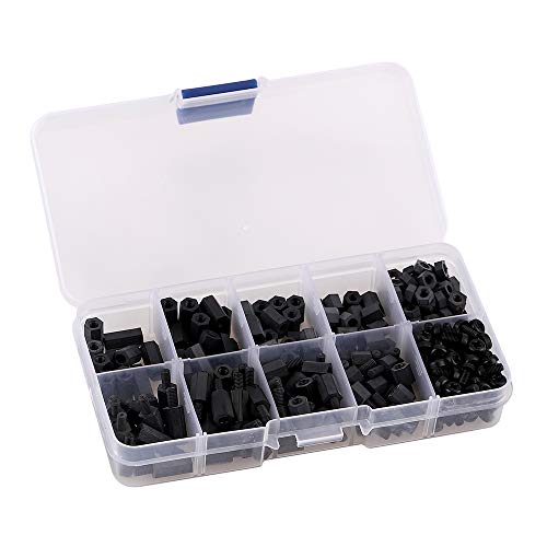 300pcs M3 10 Sizes Black Nylon Screw and Nut Combination Box