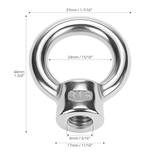QWORK Lifting Eye Nut, 20 Pack, 3/8" UNC Marine Grade Stainless Steel 316