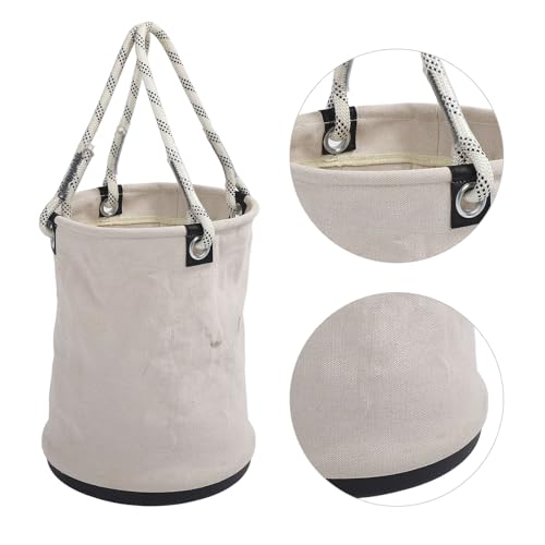 Pyhodi Canvas Bucket, 40x30 cm Heavy Duty 30KG Load Capacity Wide Opening Straight Wall Tool Bucket, Foldable Construction Tool Storage All Purpose Tool Bucket for Maintenance Work, White