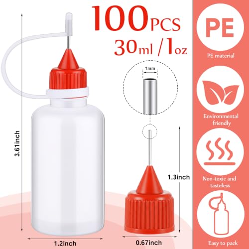 Zhehao 100 Pcs 30 ml/ 1 oz Precision Needle Tip Glue Applicator Bottle, Red