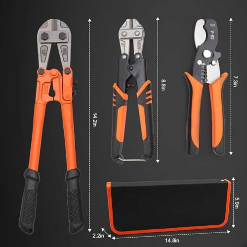 3 Piece Heavy Duty Bolt Cutter Set All in One Metal Cutting Kit 14 Inch Chain Cutter 8 Inch Mini Wire Pliers 7 Inch Cable Shear Complete Tool Set for Fencing Locks Wires DIY 3-pcs