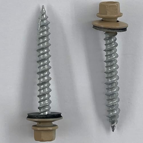 Metal Roofing Screws - #10 x 1.5” – Self Tapping Hex Head - EPDM Rubber Washer-for Metal to Wood, Corrugated, Siding, Sheds, Pancake Screw - ¼” Hex Drive Easy Installation - TAN - Screws (250) 250