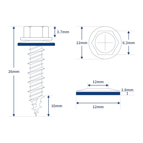 300Pcs Black Metal Roofing Screws #10 x 1 Inch, with EPDM Rubber Washers #10 x 1"（300pcs）