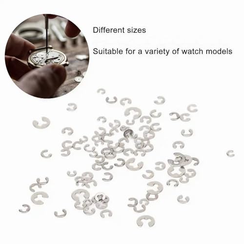 90pcs Watch Ring Clip C Clips E Clip, 9sizes 1.5-4mm External Retaining Rings, Snap Ring Assortment Kit, for Chronograph, Watch Pusher Button and Other Shafts