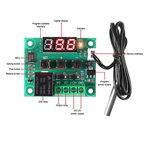 4PCS W1209 Temperature Controller Module,LED Display Digital Thermostat Module with Case DC 12V Electronic Temp Control Switch Waterproof NTC Probe -50-110 Degree C (4pcs Red) 4PCS x Red