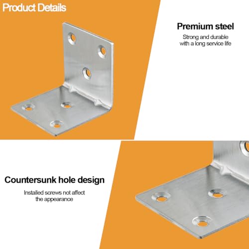 20PCS L Brackets Corner Bracket 2"x2"x2", Heavy Duty Corner Brace for Wood, Right Angle Brackets, 50MM 2Inch Wide 90 Degree Bracket for Wooden Frame Furniture Shelves Chairs 2"x2"(Silver)
