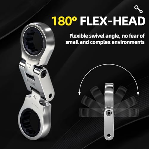 KJE 5PCS Stubby Metric 8-19mm Wrenches Set, 72-Tooth Flex Head Ratcheting Combination Wrench Set,Mini Wrench Set, Compact Double Box End Ratchet Wrench, for Tight Spaces