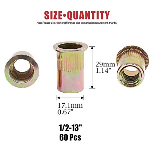 Hilitchi 60 Pcs 1/2-13 UNC Rivet Nuts Threaded Insert Nut (1/2-13 UNC Rivnut)