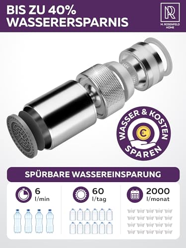 M. ROSENFELD HOME Swivel Tap Attachment - Tap Extension with 2 Jet Types, Rotating Tap for Kitchen & Bathroom - Universal M22 M24 M20 Adapter
