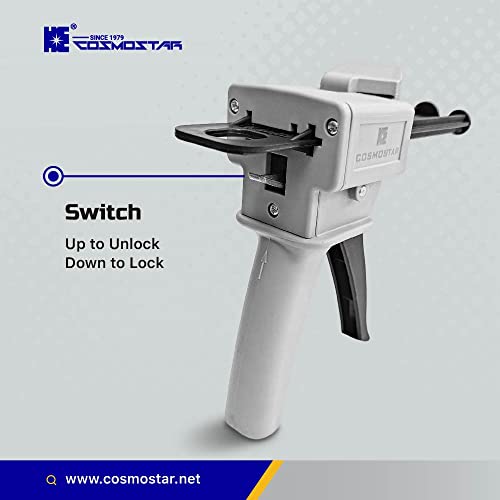 Cosmostar Mixing and Dispensing Gun, Impression Mixing Dispensing AB Gun Ratio 1:1/1:2 for 50ml, Compatible with 3M Adhesive 04747 cartridges, CosmoMix Mixing Epoxy Cartridge Dispenser Gun 1:1/2:1 - 1 Pcs
