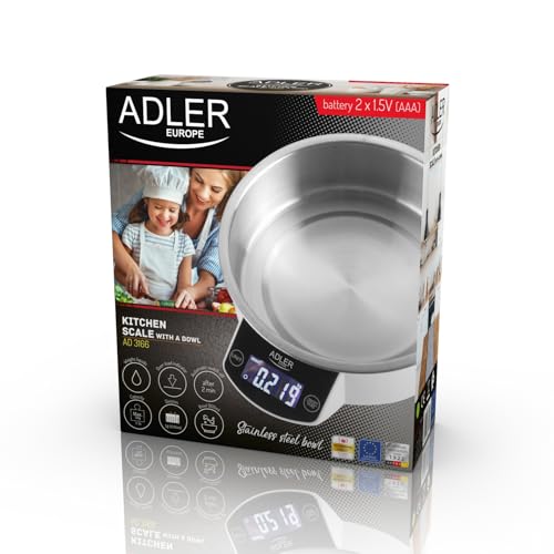 ADLER Kitchen Scales with Bowl - Maximum Capacity 5 kg, Measures the Volume of Water and Milk