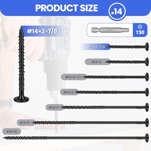 #14 * 6 Wood Structural Lag Screws, 50 Pcs Black Star Drive Deck Screws, Heavy Duty Rust Resistant Timber Screws for Timber/Log/Landscaping Wood 14*6