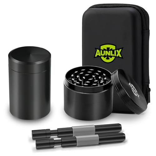 Spice Grinder Kit, Small Portable Spice Grinder with Storage Jar, Spring Tube, Grinder, Carry Case - Ideal for Families and Outdoors (Black)