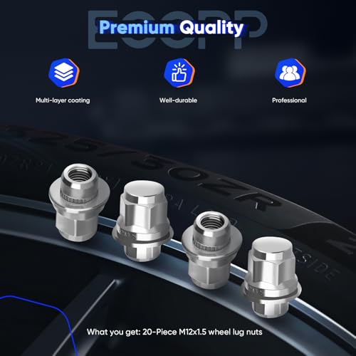 ECCPP Chrome Wheel Lug Nuts 20 Pieces 12x1.5 Mag Style Lugs 13/16" Head 0.72" Shank Width for 1995-2014 for Toyota for Avalon 1983-2014 for Toyota for Camry 1996-2010 for Toyota for rav4