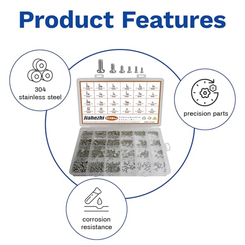 1110Pcs Metric Micro Screws & Nuts Kit, M1 M1.2 M1.4 M1.6 M2 M2.5 M1/1.2/1.4/1.6/2/2.5-1110 Pcs