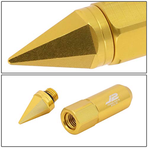 J2 Engineering LN-T7-017-15-GD Gold 7075 Aluminum M12X1.5 20Pcs L: 90mm Spiky Cap Lug Nut w/Socket Adapter