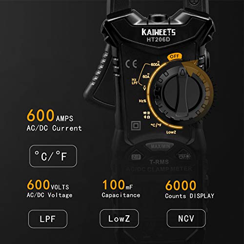 KAIWEETS HT206D Digital Clamp Meter T-RMS 6000 Counts, HT100s Voltage Tester/Non-Contact Voltage Tester with Signal Percentage
