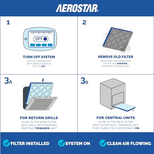Aerostar 16.375x21.5x1 MERV 8 Air Filter, 6 Count, ACTUAL SIZE (16.50 x 21.50 x 0.75), HVAC, Air Conditioning & Furnace Filter Captures Dust, Lint & Pollen (MPR 600 / FPR 5), Made in USA 6 PACK Standard MERV 8
