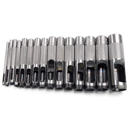 Round Steel Hollow Punch Set 15Pcs 3-25mm Leather Craft Tool