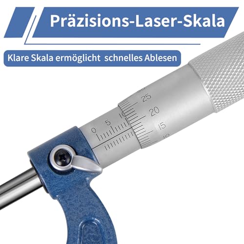 Outside Micrometer 0.01 mm Resolution, Measuring Range 0-25 mm, High Precision Measurement Micrometer Metric Outdoor Brake Caliper with Zero Point Adjustment Wrench Outside micrometer set, 1 piece