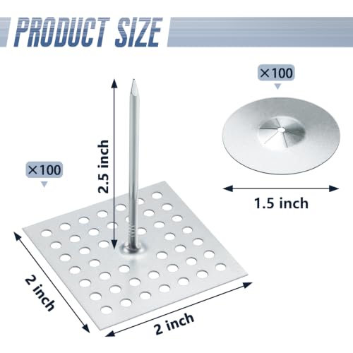 Hotop 200 Pcs/ 100 Set 2-1/2 Inch Insulation Pins 1.5 Inch Locking Washers