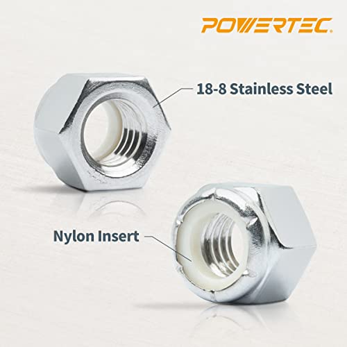 POWERTEC QLN1101-P4 1/4"-20 Nylon Insert Lock Nut Set | 18-8 304 Stainless Steel – 200 Pack