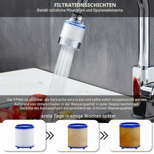 Pack of 2 Water Filter Tap, 360° Tap Filter | With 6 pieces PP cotton filter element and universal adapter, faucet filter for home, kitchen, bathroom, sink