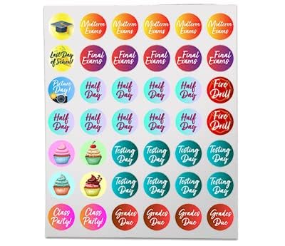 ChromaLabel 0.75 Inch Permanent Planner Dot Sticker Pack, 210 Labels Total, 3 Sheets of Variety Planner Stickers, 2 Sheets of Smileys