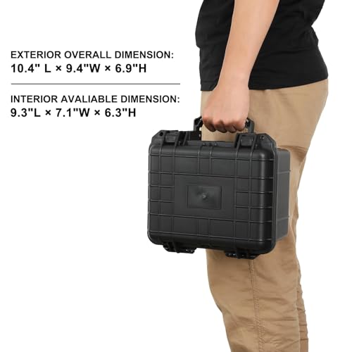 Mayouko Portable Tool Box with Shock- Proof Sponge, Water Proof Grade IP67, Waterproof Hard Case with Foam Insert, Handheld Gimbal Explosion-Proof Box, Waterproof Hard Case, 10.6 x 9.7 x 6.9 inch 10.4"Lx 9.4"Wx 6.9"H