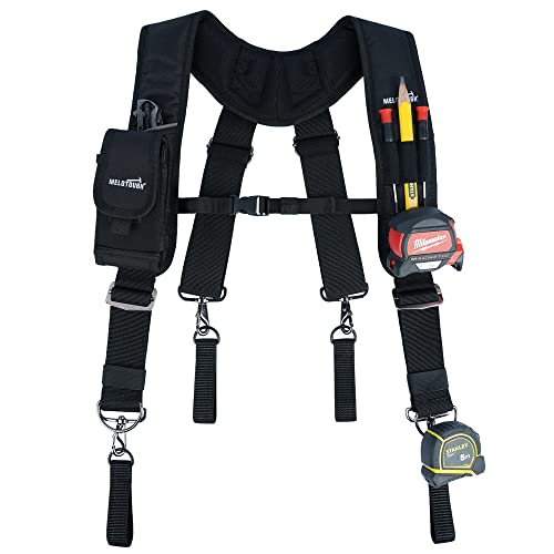 MELOTOUGH Tool Belt Suspenders Contruction Bag Suspenders Heavy Duty Padded Work belt Suspenders + Tool Belt with D ring for men Adjustable for 32"-50" Waists