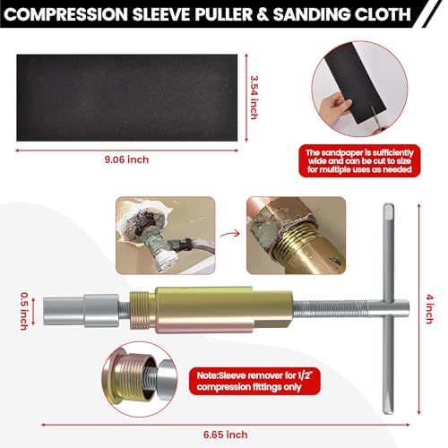 6 Pcs Plumbing Tools Kit with Angle Stop Wrench & Compression Sleeve Puller Angle Stop Wrench With 1/2-inch Compression Sleeve Puller