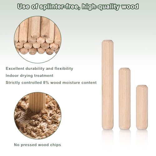 uxcell 120 Pcs Wooden Dowel Pins 12x100mm(0.47x3.94) Fluted Beveled Ends Wood Dowel Pegs Dried Hardwood for Woodworking Furniture Shelf