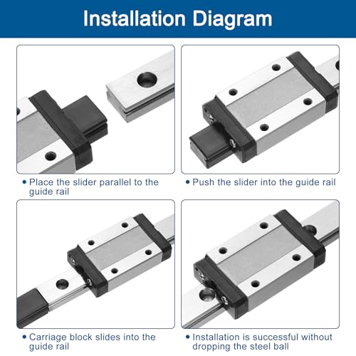 sourcing map 2pcs MGN12 100mm Linear Guide Rail with 2pcs MGN12H Sliding Carriage Block Bearing Steel and 2pcs Plastic Mini MGN12 Linear Guide for DIY 3D Printers and CNC Machine, Black