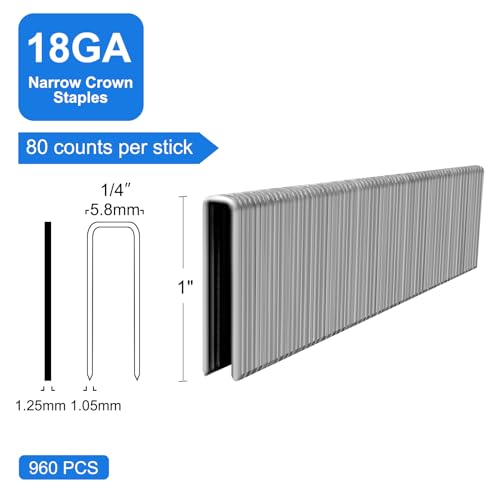 18 Gauge 304 SS 1/4" Narrow Crown Staples 1 Inch,2880-Pack 1"--960pcs (Pack of 3)