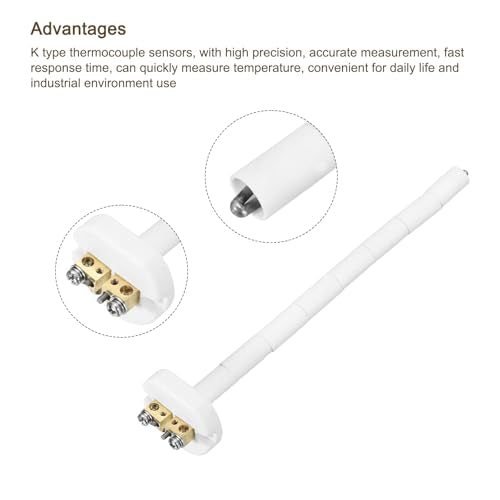 sourcing map 8" K Type Ceramic Kiln Furnace Thermocouple Sensor Probe for Muffle Furnace Oven, with 3.3ft Thermocouple Wire, High Temperature 1100°C 2.5x200mm Gold