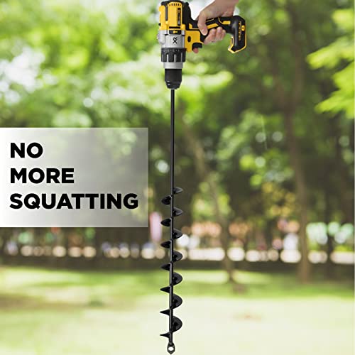 K-Brands Auger Drill Bit for Planting Bundle – 2 x 32 Inch & 3 x 12 Inch Set - Garden Spiral Hole Drill and Bulb Planter Tool - Bedding Plants, Umbrella Holes - 3/8 Inch Hex Drive Drill