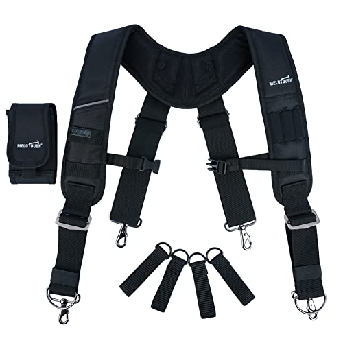 MELOTOUGH Tool Belt Suspenders Construction Bag Suspenders Heavy Duty Padded Work Belt Suspenders + 2Inch Wide Nylon Web Quick Release Work Belt